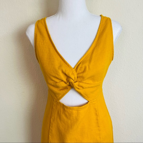 Forever 21 Woven Mustard Yellow Twist Cut Out Mini Dress - Picture 3 of 6